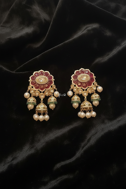 Polki Studs Polki Earrings Cocktail Earrings Diamond Studs Diamond Earrings Simple Studs Pearl Studs 925 Silver Earrings Silver Jewelry - SHABURIS