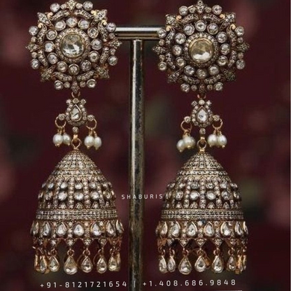 Victorian earrings,polki stud,polki diamond jewelry in silver,big studs,indian jewelry,statement jewelry-SHABURIS