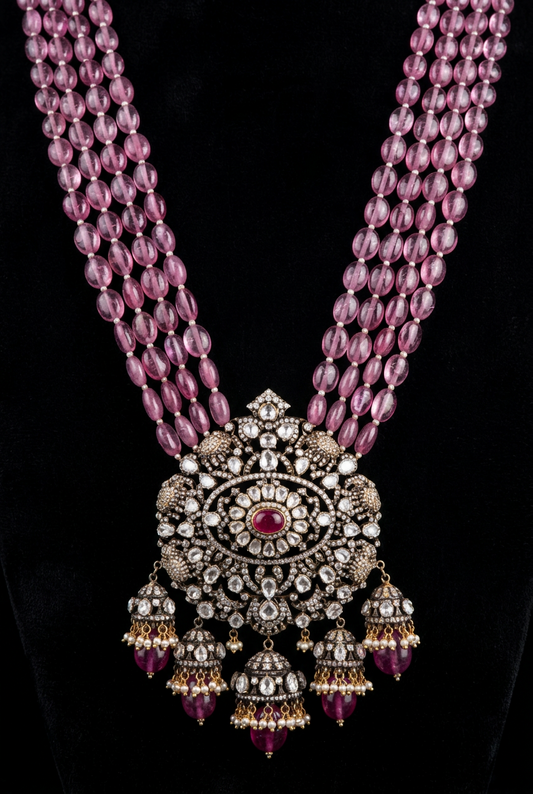 Victorian Jewelry morganite beads diamond pendant silver jewelry 22ct gold plated indian wedding jewelry bridal jewelry statement jewelry