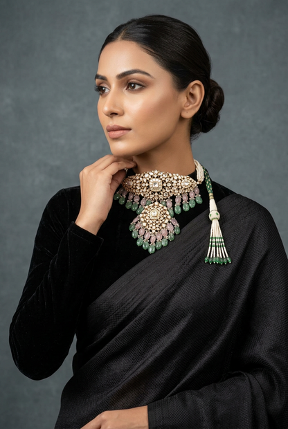 Polki choker,polki diamond pendent,Pure silver south sea pearl choker Indian necklace ,statement jewelry,pendent ,Moissanite-NIHIRA-SHABURIS