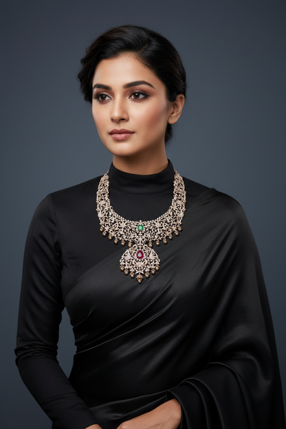 Diamond necklace sath lada Diamond Layer Haram cocktail Jewelry bridal Jewelry Indian wedding Jewelry 925 silver Jewelry - SHABURIS
