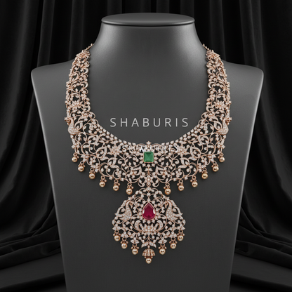 Diamond necklace sath lada Diamond Layer Haram cocktail Jewelry bridal Jewelry Indian wedding Jewelry 925 silver Jewelry - SHABURIS