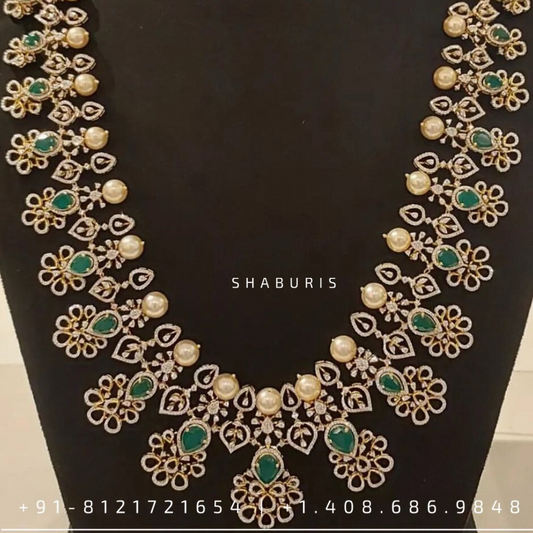 Diamond haram diamond necklace diamond vaddanam multi purpose necklace silver jewelry indian wedding jewelry bridal jewelry - SHABURIS
