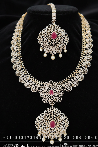 Diamond necklace,South Indian Jewelry,diamond chokerbridal choker,Indian Wedding Jewelry,pure Silver indian jewelry - NIHIRA - SHABURIS