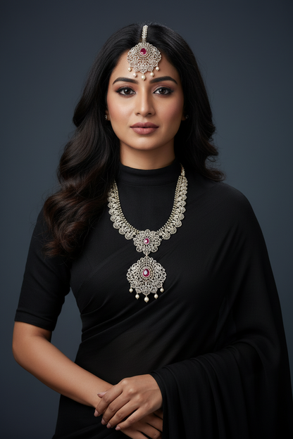 Diamond necklace,South Indian Jewelry,diamond chokerbridal choker,Indian Wedding Jewelry,pure Silver indian jewelry - NIHIRA - SHABURIS