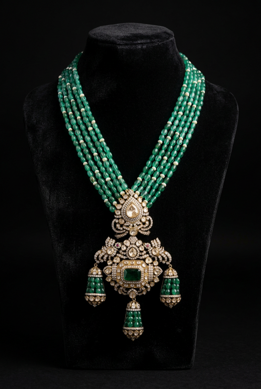 Victorian Jewelry emerald beads diamond pendant silver jewelry 22ct gold plated indian wedding jewelry bridal jewelry statement jewelry