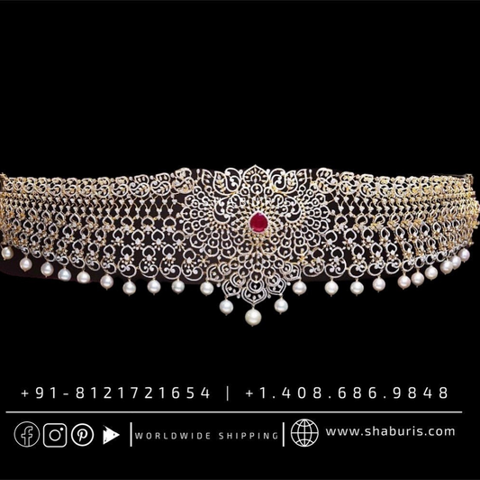 Diamond Vaddanam,South Indian Jewelry,Vaddanam,Kids Vaddanam,hip chain,diamond vaddanam,pure Silver indian jewelry - SHABURIS