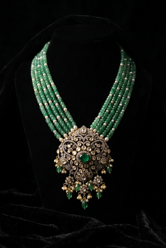 Victorian Jewelry emerald beads diamond pendant silver jewelry 22ct gold plated indian wedding jewelry bridal jewelry statement jewelry