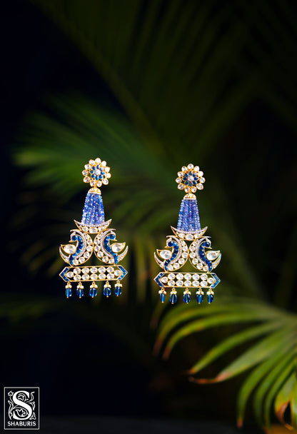 Tanzanite Earrings - Cocktail Earrings- 925 silver Jewelry,South Indian Jewelry,bridal choker,Indian Wedding Jewelry,pure Silver indian jewelry - SHABURIS [ Immediate Ship]