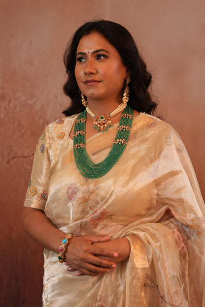 Emerald Beads necklace Navaratan jewelry silver necklace 925 silver with 22k gold plated - SHABURIS (Ready to Ship from India)