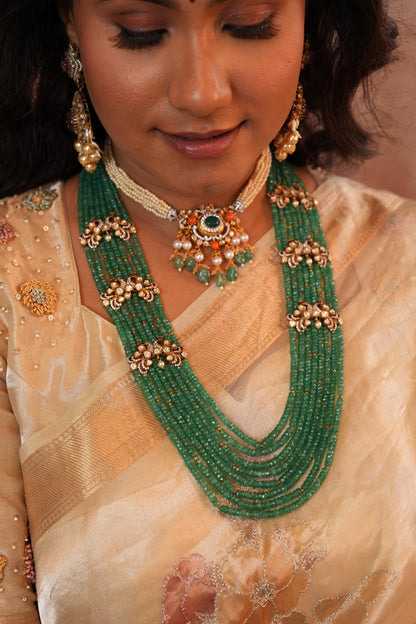 Emerald Beads necklace Navaratan jewelry silver necklace 925 silver with 22k gold plated - SHABURIS (Ready to Ship from India)