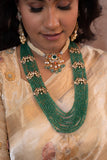 Emerald Beads necklace Navaratan jewelry silver necklace 925 silver with 22k gold plated - SHABURIS (Ready to Ship from India)