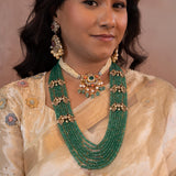 Emerald Beads necklace Navaratan jewelry silver necklace 925 silver with 22k gold plated - SHABURIS (Ready to Ship from India)