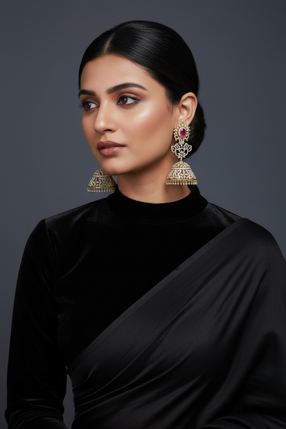 Diamond Jhumka Polki Earrings Diamond Earrings Polki Studs Big Studs Cocktail earrings 925 Silver Jewelry Silver Earrings - SHABURIS