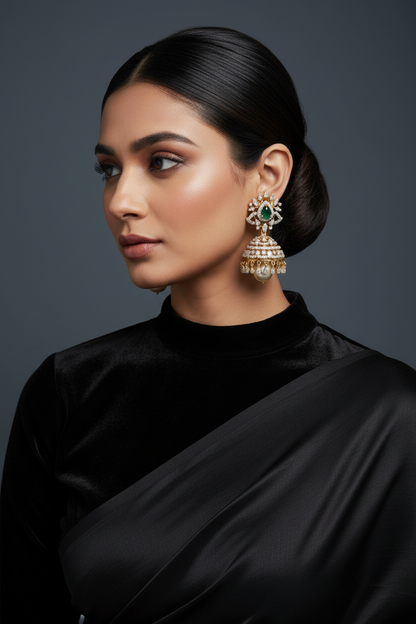 Diamond Jhumkas Polki Diamond Earrings Polki Jhumkas Big Earrings 925 Silver Jewelry Silver Earrings - SHABURIS