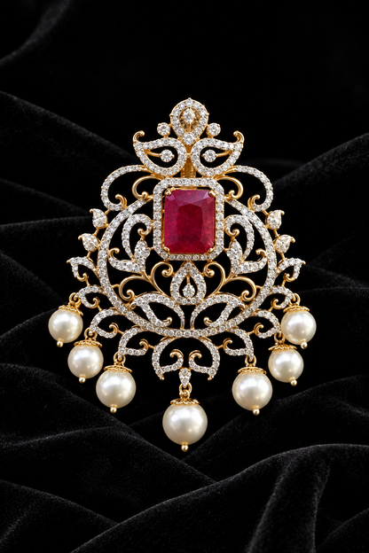 Diamond pendant,swarovski chain,sabyasachi jewelry inspired diamond pendant,Cocktail Jewelry,Pure silver jewelry-NIHIRA