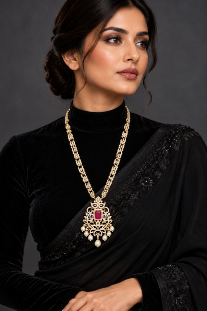 Diamond pendant,swarovski chain,sabyasachi jewelry inspired diamond pendant,Cocktail Jewelry,Pure silver jewelry-NIHIRA