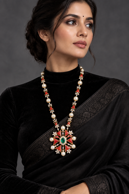 Coral pendant Pure Silver jewelry Indian ,diamond Necklace,Indian Necklace,swarovski diamond pendent,diamond set-NIHIRA-SHABURIS