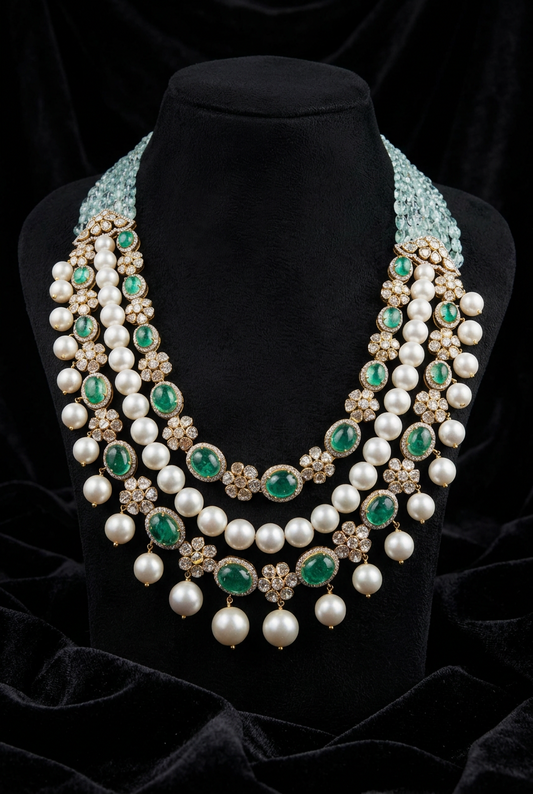 Victorian Pearl Necklace,Pure Silver Jewellery Indian ,mango Necklace,Big Indian Necklace,Indian Bridal,Indian Wedding Jewelry-NIHIRA-SHABURIS
