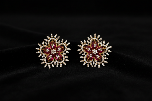 Polki Studs Polki Earrings Cocktail Earrings Diamond Studs Diamond Earrings Simple Studs Pearl Studs 925 Silver Earrings Silver Jewelry - SHABURIS