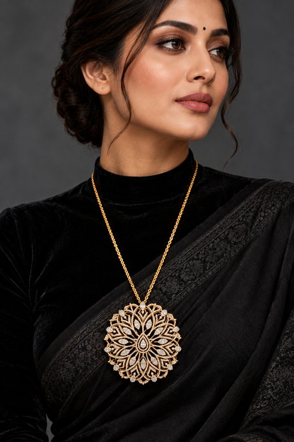 Victorian pendant,swarovski chain,sabyasachi jewelry inspired diamond pendant,Cocktail Jewelry,Pure silver jewelry-NIHIRA