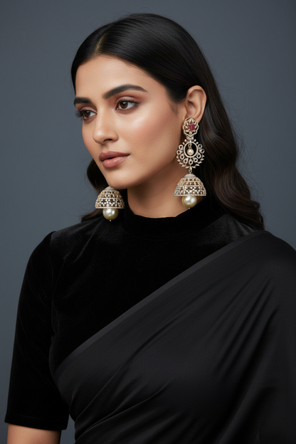 Diamond Jhumkas Diamond Earrings Diamond Chandbalis 925 Silver Jewelry Silver Earrings - SHABURIS