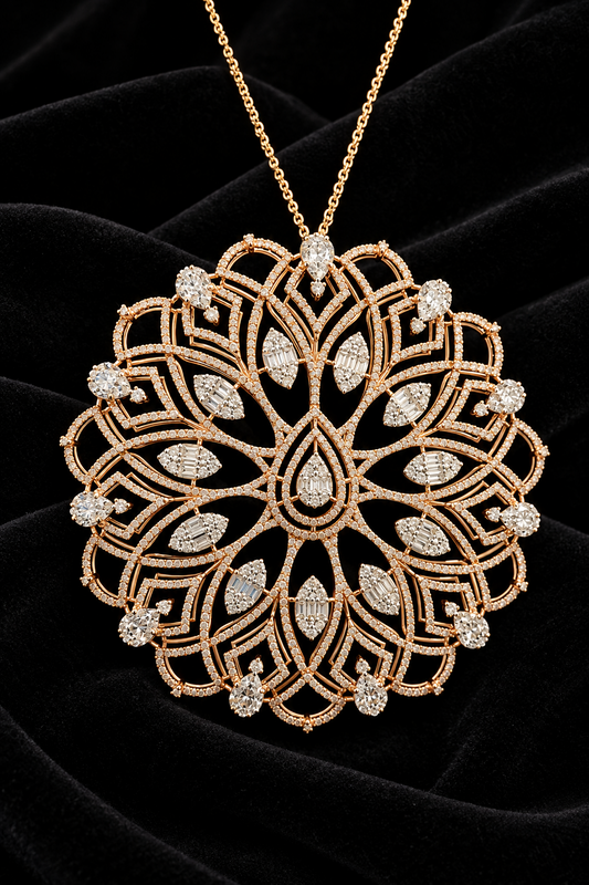 Victorian pendant,swarovski chain,sabyasachi jewelry inspired diamond pendant,Cocktail Jewelry,Pure silver jewelry-NIHIRA