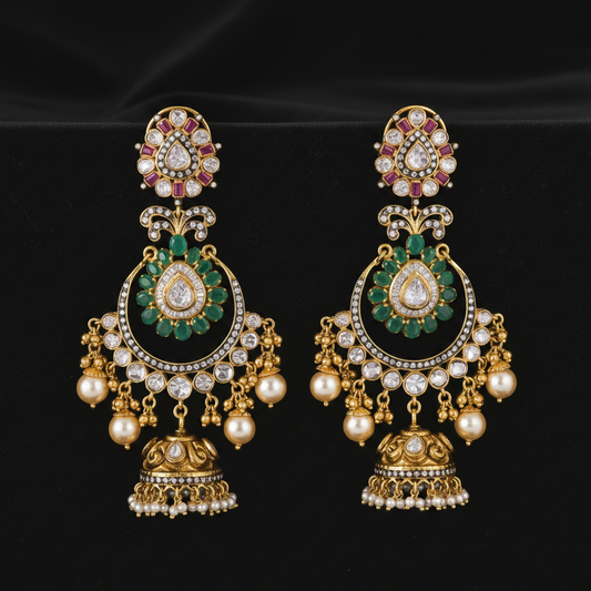 Diamond Jhumka Polki Earrings Diamond Earrings Polki Studs Big Studs Cocktail earrings 925 Silver Jewelry Silver Earrings - SHABURIS