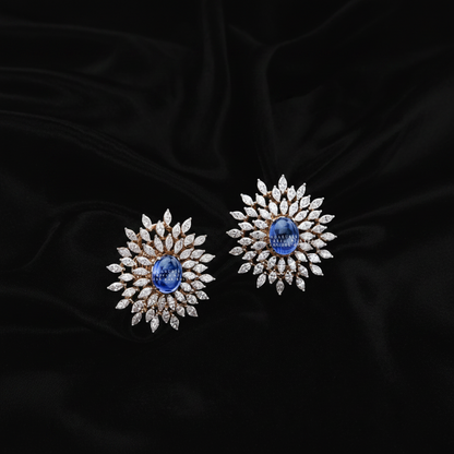 Tanzanite studs Diamond earrings,Pure silver Jhumkas Indian,Indian Earrings,Indian Wedding Jewelry -NIHIRA-SHABURIS