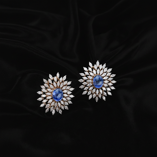 Tanzanite studs Diamond earrings,Pure silver Jhumkas Indian,Indian Earrings,Indian Wedding Jewelry -NIHIRA-SHABURIS