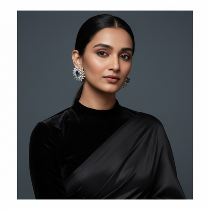 Tanzanite studs Diamond earrings,Pure silver Jhumkas Indian,Indian Earrings,Indian Wedding Jewelry -NIHIRA-SHABURIS