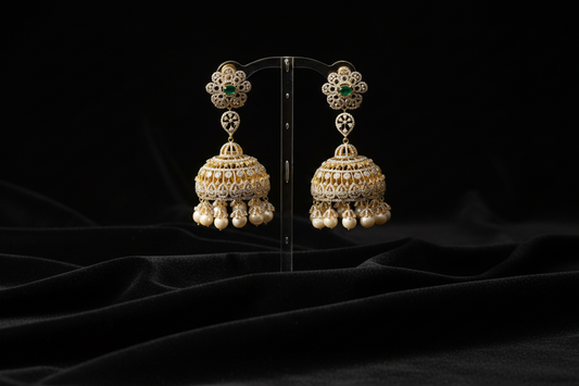 Diamond Jhumkas Diamond Earrings Diamond Studs Big Studs 925 Silver Jewelry Silver Earrings - SHABURIS