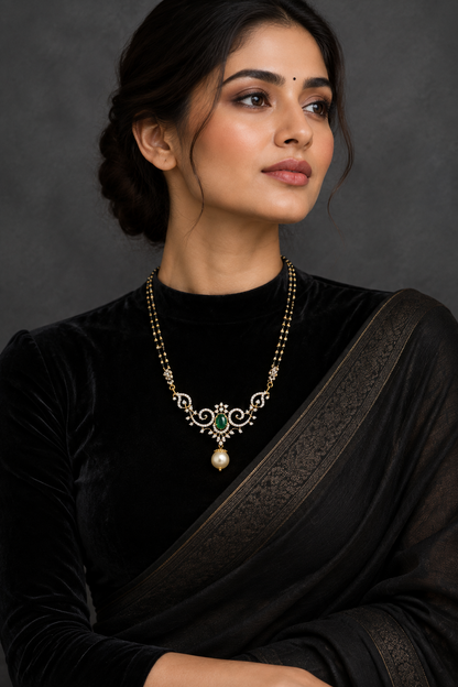 Nallapusalu mangalasutra Black diamonds necklace,South Indian Jewelry,Pure silver Mangalsutra pendent,Nallapusalu Pendent,Indian Wedding Jewelry -NIHIRA-SHABURIS