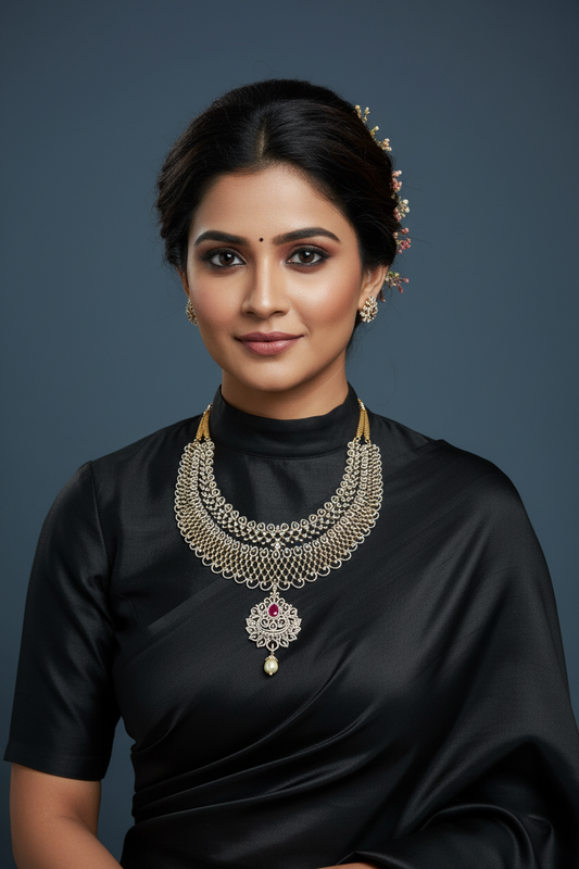 Swarovski Diamond Choker Pure Silver jewelry Indian ,diamond Necklace,Indian Necklace,Indian Bridal,Indian Wedding Jewelry-NIHIRA-SHABURIS