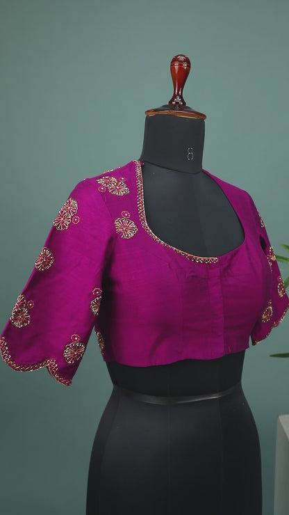 Maggam work Blouse for Saree –  Pink Blouse- Artisan Silk Blouse – Festive & Wedding Ethnic Wear