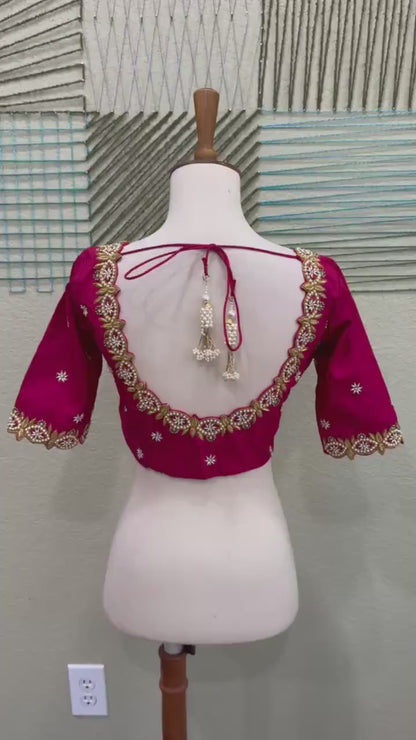 Maggam work Blouse for Saree – Pink Blouse- Artisan Silk Blouse – Festive & Wedding Ethnic Wear