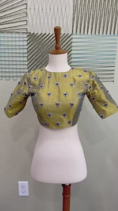 Maggam work Blouse for Saree – olive Green Blouse- Artisan Silk Blouse – Festive & Wedding Ethnic Wear