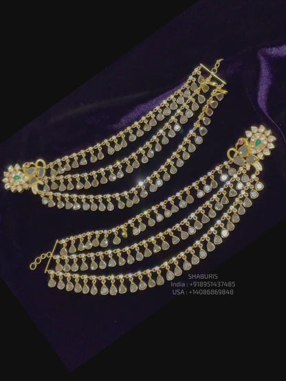 Champaswaralu,Pure Silver Jewellery Indian diamond jewelry,Sabyasachi style,Indian Bridal,Indian Wedding Jewelry-Polki earrings-uncut jhumka