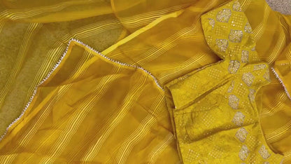 Bandhini saree shibori saree multi colour saree haldi saree Mehendi saree grab party saree with blouse