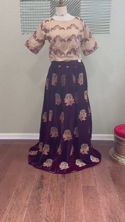 Crop Top | Designer Lehenga | Mehendi & Haldi Lehenga Choli | Beige Black  Lehenga Set | Indian Wedding Guest Outfit | Pre Wedding Ceremony Dress