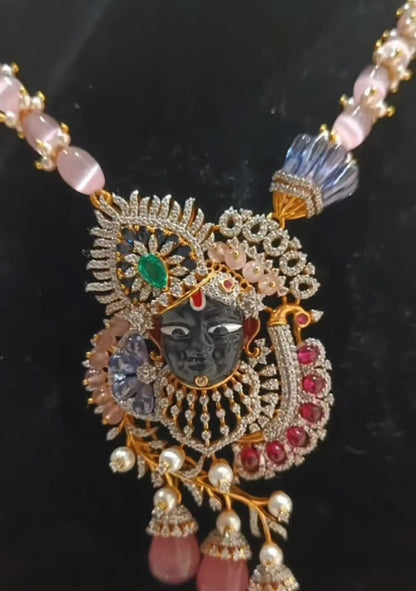 Lord Shrinathji pendant tiger pendant mens Jewelry necklace Pearl necklace statement jewelry silver necklace 925 silver with 22k gold plated - SHABURIS