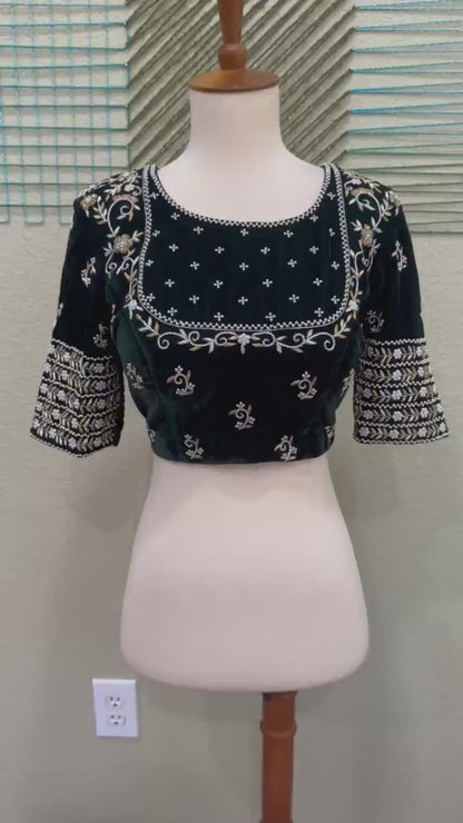Maggam work Blouse for Saree – Green Blouse- Artisan Silk Blouse – Festive & Wedding Ethnic Wear