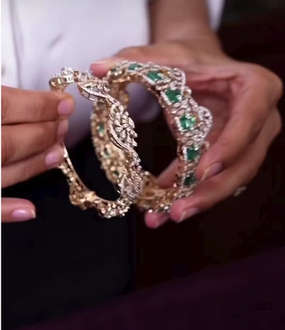 Emerald Bangles Diamond Bangles,South Indian Jewelry,silver indian Bangles,pure silver Swaroski Bangles,Indian Wedding Jewelry -SHABURIS