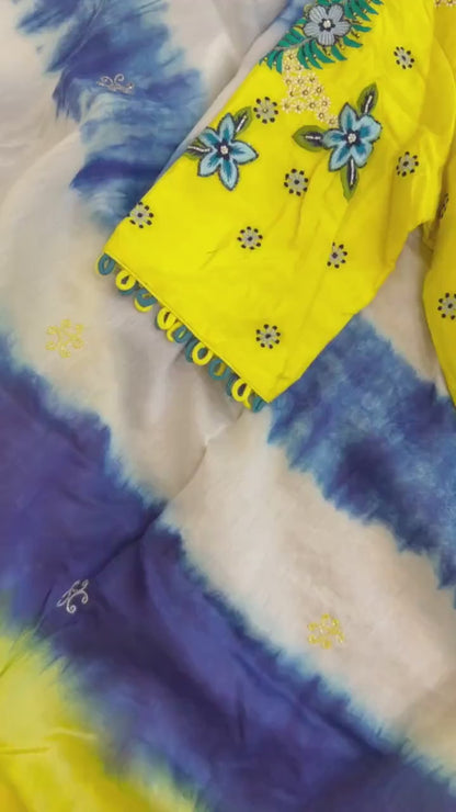 Bandhini saree shibori saree multi colour saree haldi saree Mehendi saree grab party saree with blouse
