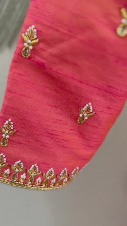 Maggam work Blouse for Saree – Orange Blouse- Artisan Silk Blouse – Festive & Wedding Ethnic Wear
