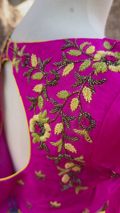 Kanchipuram Pattu Lehenga | Mehendi & Haldi Lehenga Choli | Yellow Green Floral Lehenga Set | Indian Wedding Guest Outfit | Pre Wedding Ceremony Dress