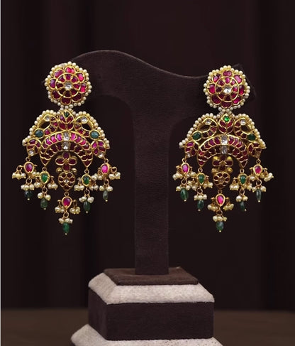 Chandbalis kundan earrings 925 silver jewelry 22k gold plated - SHABURIS