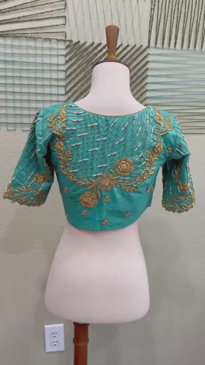 Maggam work Blouse for Saree – Blue Blouse- Artisan Silk Blouse – Festive & Wedding Ethnic Wear