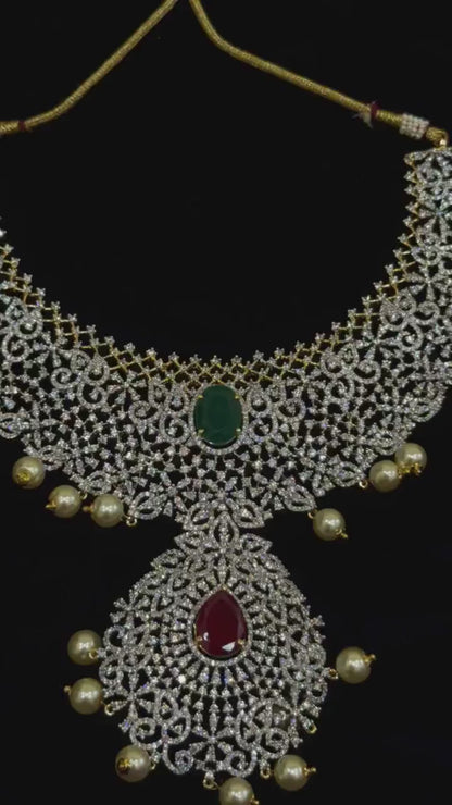 Diamond Necklace Bridal necklace Costume silver jewelry Alloy based Jewelry  - SHABURIS Fashion Jewelry