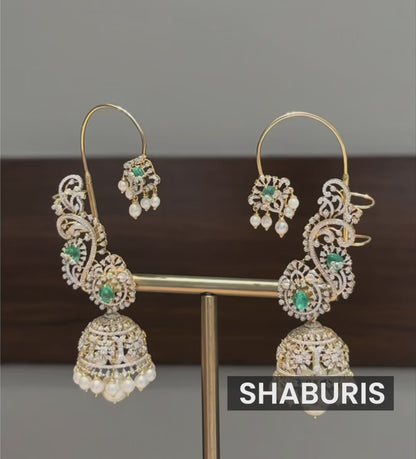 Diamond earcuffs cocktail earrings Polki Earrings silver Earrings 925 silver jewelry - SHABURIS